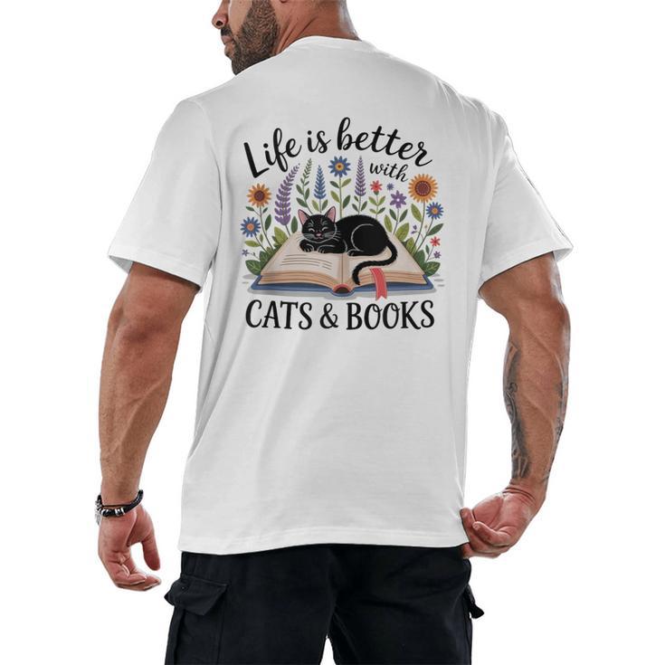 Life Is Better With Cats And Books Men's Back Print T-Shirt