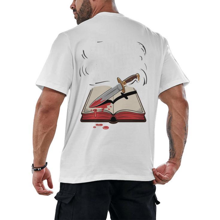 Murder Mystery And a Cup Of Tea Book Humor Men's Back Print T-Shirt