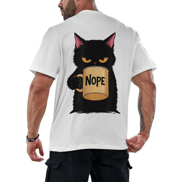 Nope Coffee Cat – Introvert Humor Monday Kitty Men's Back Print T-Shirt