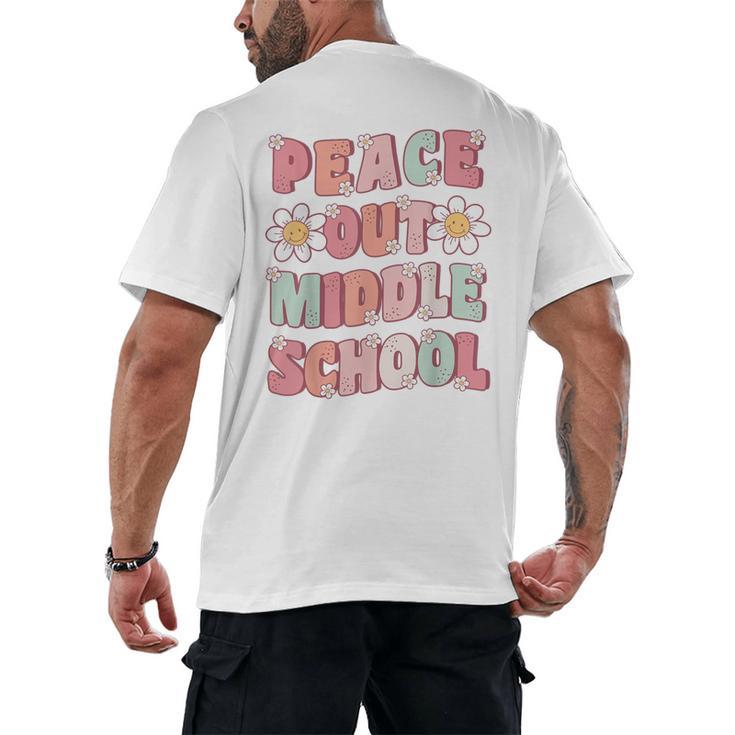 Peace Out Middle School Graduation Groovy Last Day Of School Men's Back Print T-Shirt