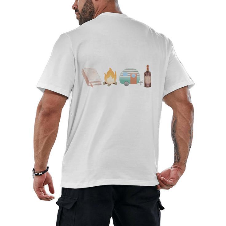 The Perfect Weekend Camping Essentials Wine Books Campfire Men's Back Print T-Shirt