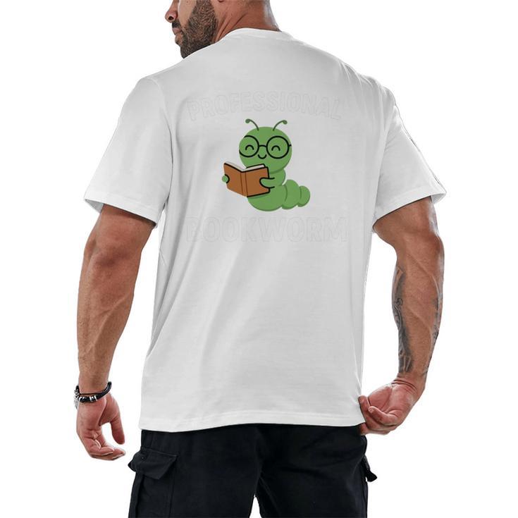 Professional Bookworm Reading Lover Cute Worm Glasses Book Men's Back Print T-Shirt