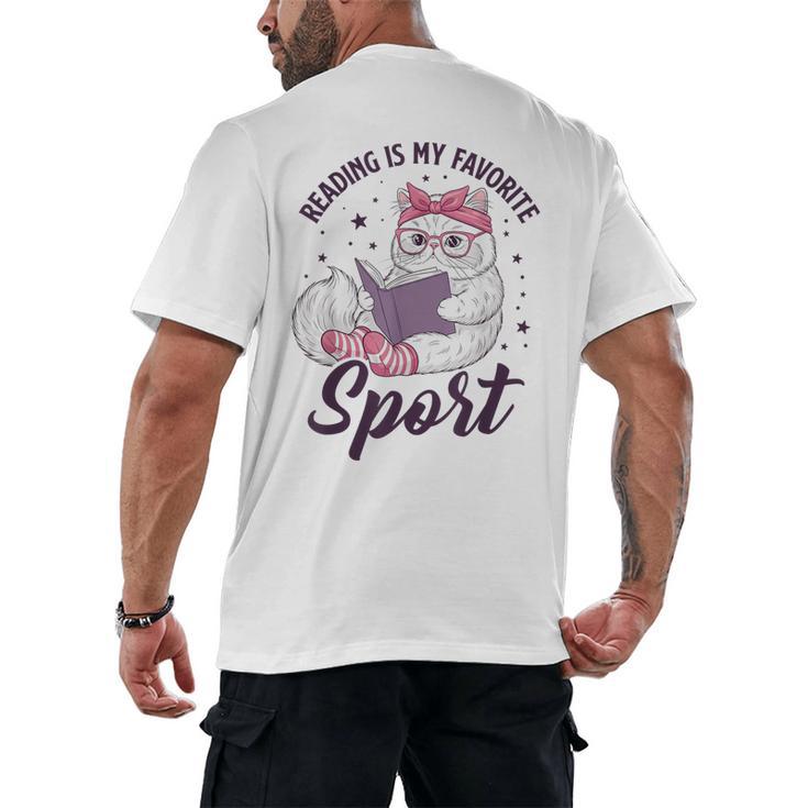 Reading Is My Favorite Sport Saying Cat And Book Lover Men's Back Print T-Shirt