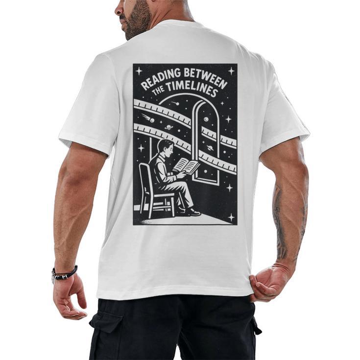 Reading Between The Timelines Time Travel Books Men's Back Print T-Shirt