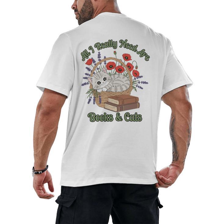All I Really Need Are Books And Cats Book Lover Tee Men's Back Print T-Shirt