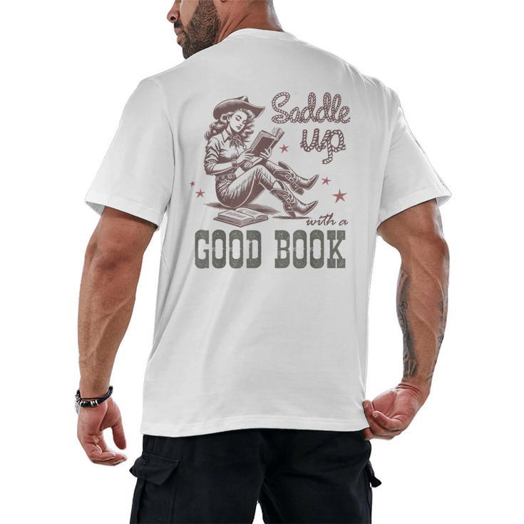 Retro Cowgirl ReadingTee Saddle Up With A Good Book Western Men's Back Print T-Shirt