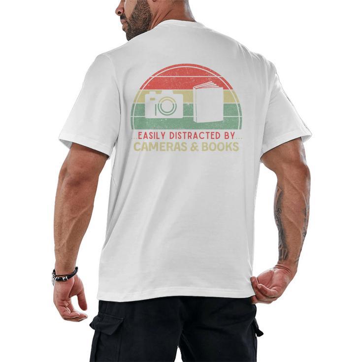 Retro Easily Distracted By Cameras & Books Photography Men's Back Print T-Shirt