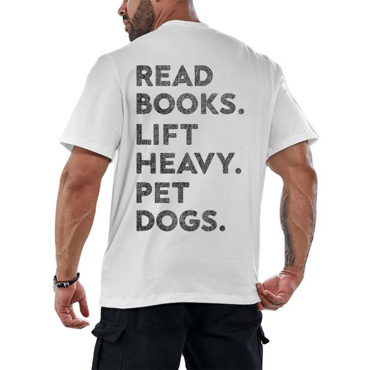Retro Gym Book Lover Read Books Lift Heavy Pet Dogs Men's Back Print T-Shirt