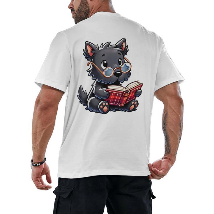 Scottish Terrier Reading a Book Dog Men's Back Print T-Shirt
