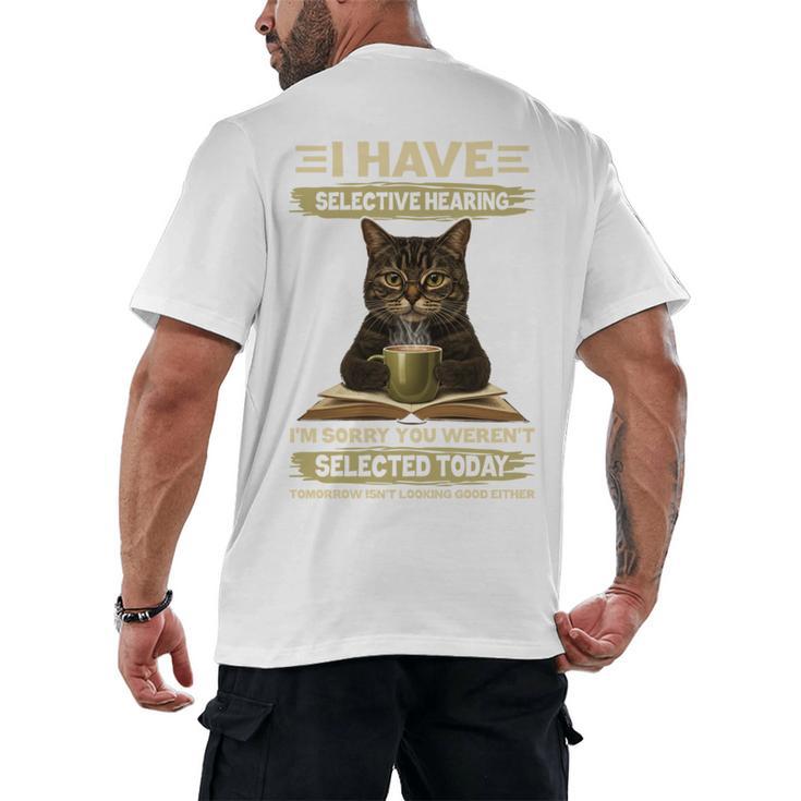 i Have Selective Hearing Cat Coffee Books Retro Men's Back Print T-Shirt