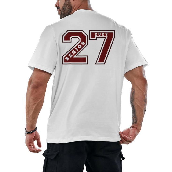 Senior 2027 Maroon Senior Class Of 27 Jersey Graduation Men's Back Print T-Shirt