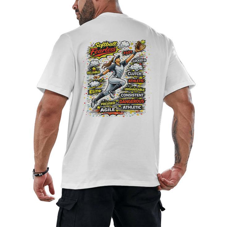 Softball Outfielder Best Traits Brave Retro Comic Book Art Premium Tri-Blend Men's Back Print T-Shirt