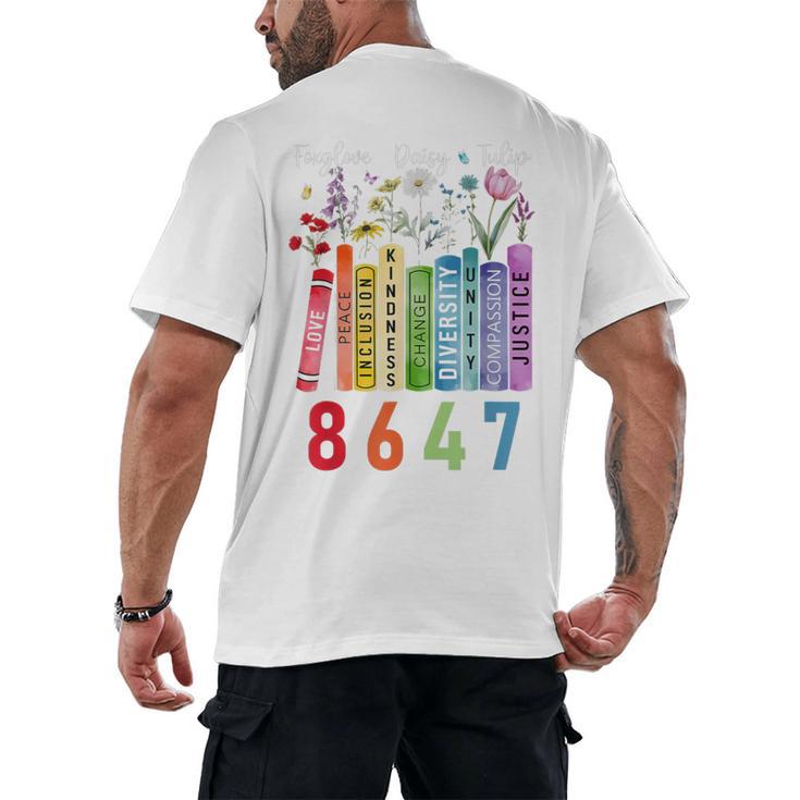 Subtle Floral Foxglove Daisy Tulip Book Lover Men's Back Print T-Shirt