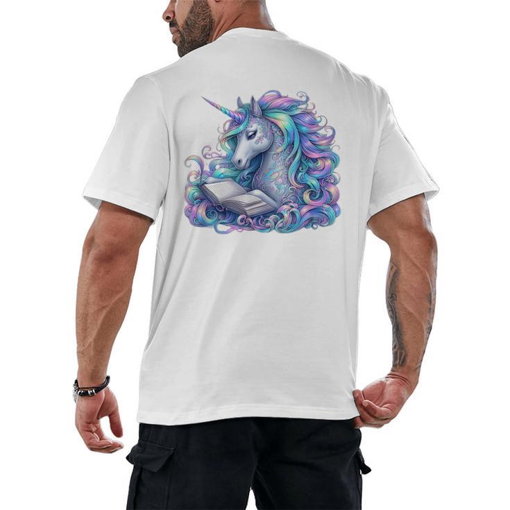 Unicorn Reading For Book Lovers Readers Men's Back Print T-Shirt