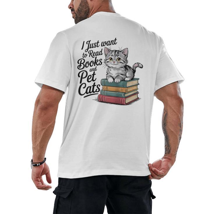 Vintage I Just Want To Read Books And Pet Cats Cat Raglan Baseball Tee Men's Back Print T-Shirt