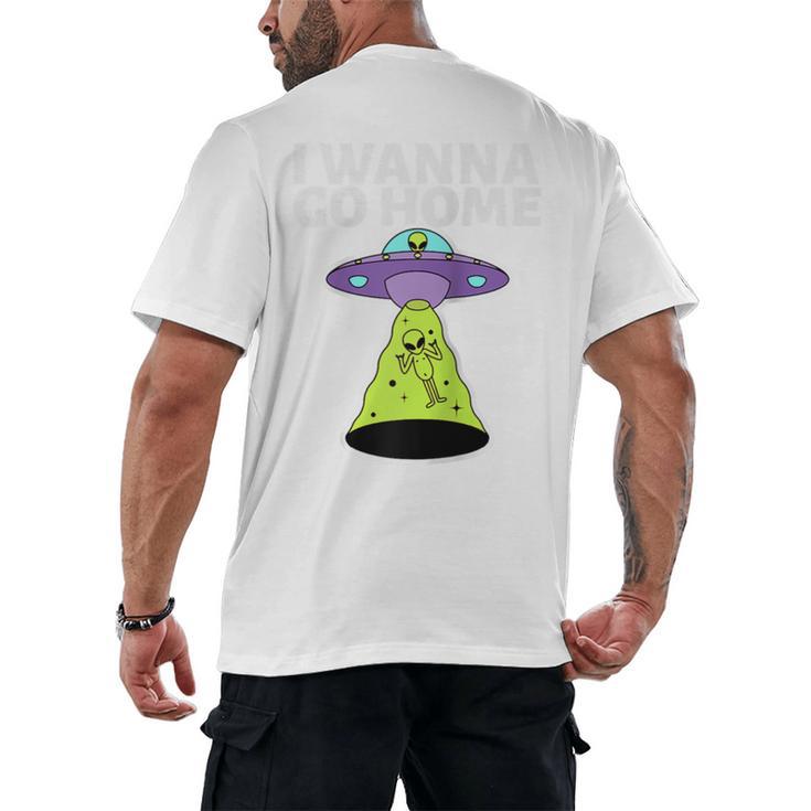 I Wanna Go Home Introvert UFO UAP Flying Saucer Trippy Alien Raglan Baseball Tee Men's Back Print T-Shirt