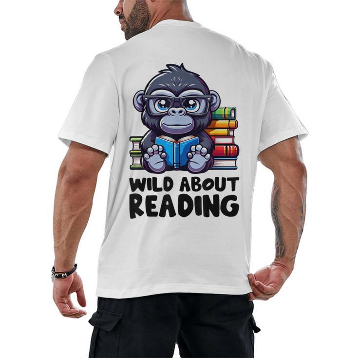 Wild About Reading Book Lover Gorilla Men's Back Print T-Shirt