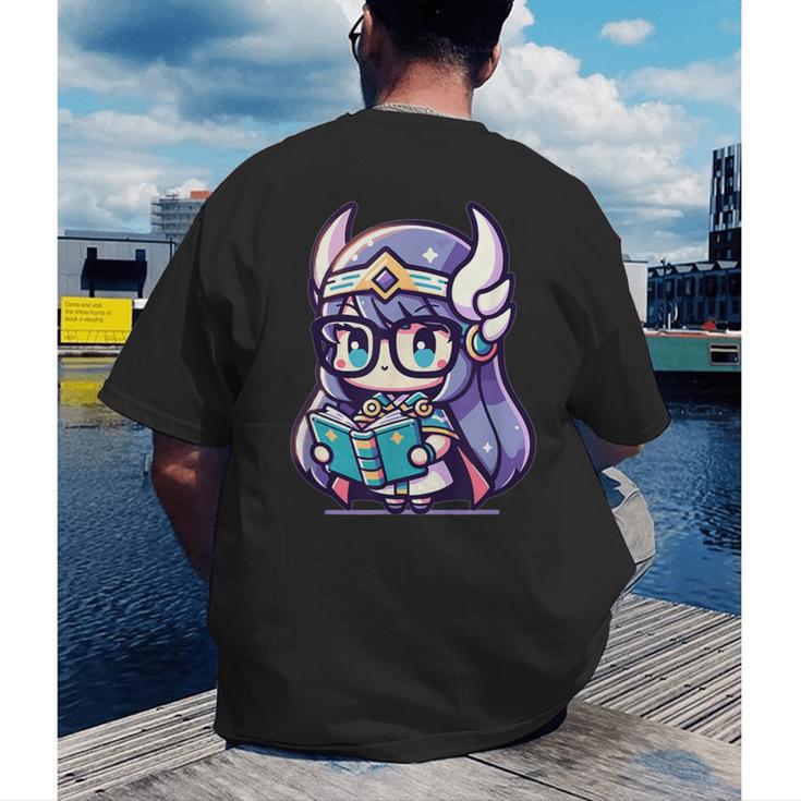 Adorable Book Lover Valkyrie With Reading Glasses Cute Men's Back Print T-Shirt Adorable Book Lover Valkyrie With Reading Glasses Cute Men's Back Print T-Shirt