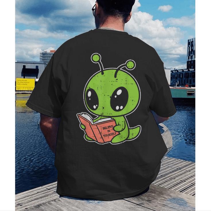 Alien Reading Book Believe In Yourself Kids Women Men Men's Back Print T-Shirt Alien Reading Book Believe In Yourself Kids Women Men Men's Back Print T-Shirt