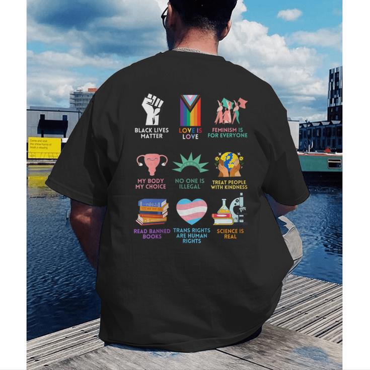 Ally Anti Trump Liberal BLM Love Is Love Banned Books Icons Men's Back Print T-Shirt