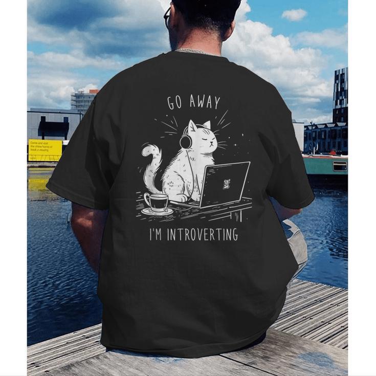 Antisocial Introvert Cat With Coffee On Computer Emo Goth Men's Back Print T-Shirt Antisocial Introvert Cat With Coffee On Computer Emo Goth Men's Back Print T-Shirt