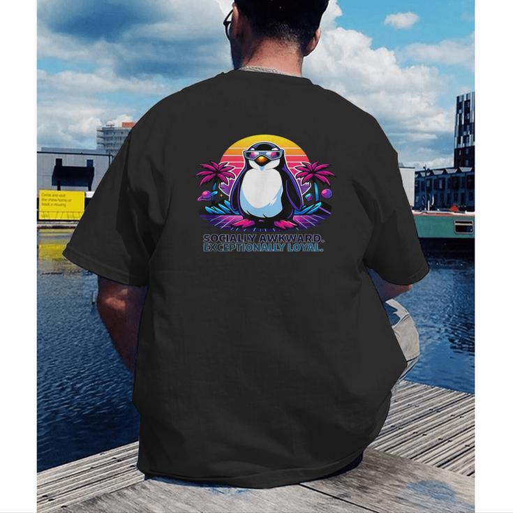 Awkward But Loyal Penguin Synthwave Vapowave Introvert Men's Back Print T-Shirt