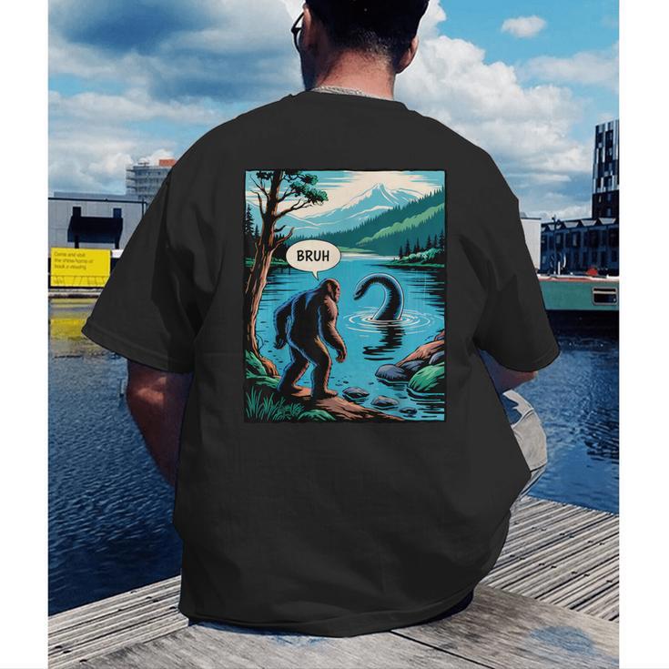 Bigfoot Sasquatch Loch Ness Monster Introvert Bruh Men's Back Print T-Shirt