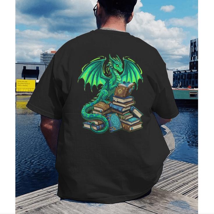 Book Dragon Reading Fantasy Men's Back Print T-Shirt