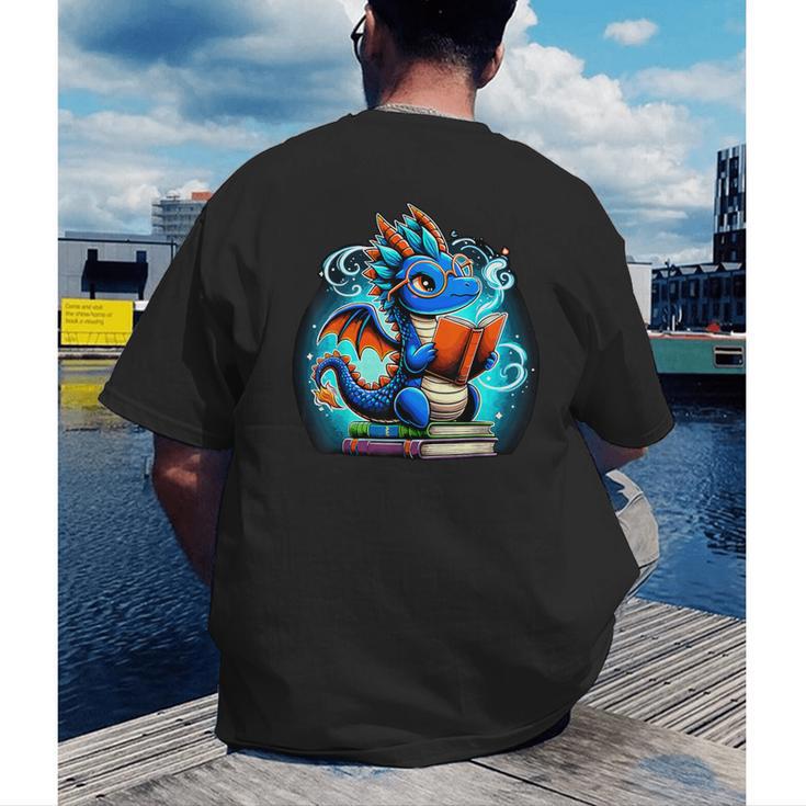 Book Dragon Reading Lover Men's Back Print T-Shirt