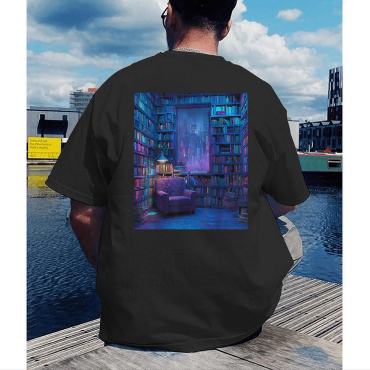 Book Library Bookshelf Armchair Window Pattern Print Men's Back Print T-Shirt Book Library Bookshelf Armchair Window Pattern Print Men's Back Print T-Shirt