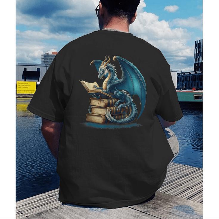 Book Lover Bookworm Reading Books Dragon Sci-Fi Character Men's Back Print T-Shirt Book Lover Bookworm Reading Books Dragon Sci-Fi Character Men's Back Print T-Shirt