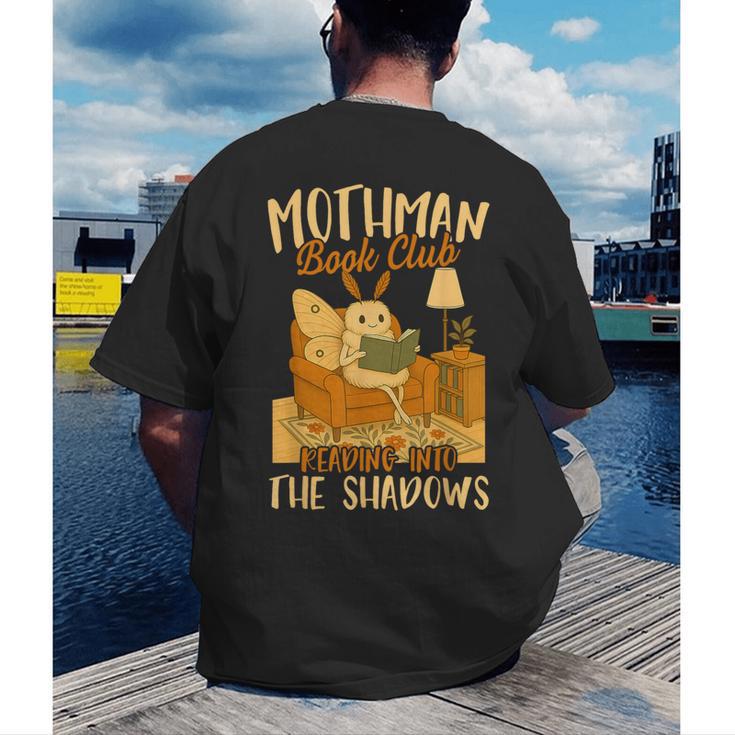 Book Lover Moth Mothman Book Club Reading Into Shadows Men's Back Print T-Shirt Book Lover Moth Mothman Book Club Reading Into Shadows Men's Back Print T-Shirt