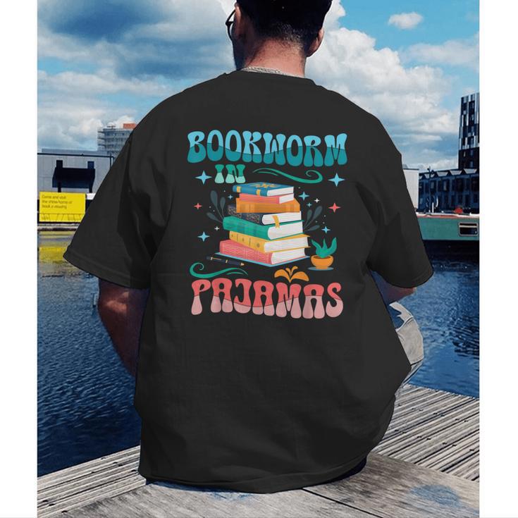 Book Reader Librarian Bookworm In Pajamas Book And Pajama Men's Back Print T-Shirt Book Reader Librarian Bookworm In Pajamas Book And Pajama Men's Back Print T-Shirt