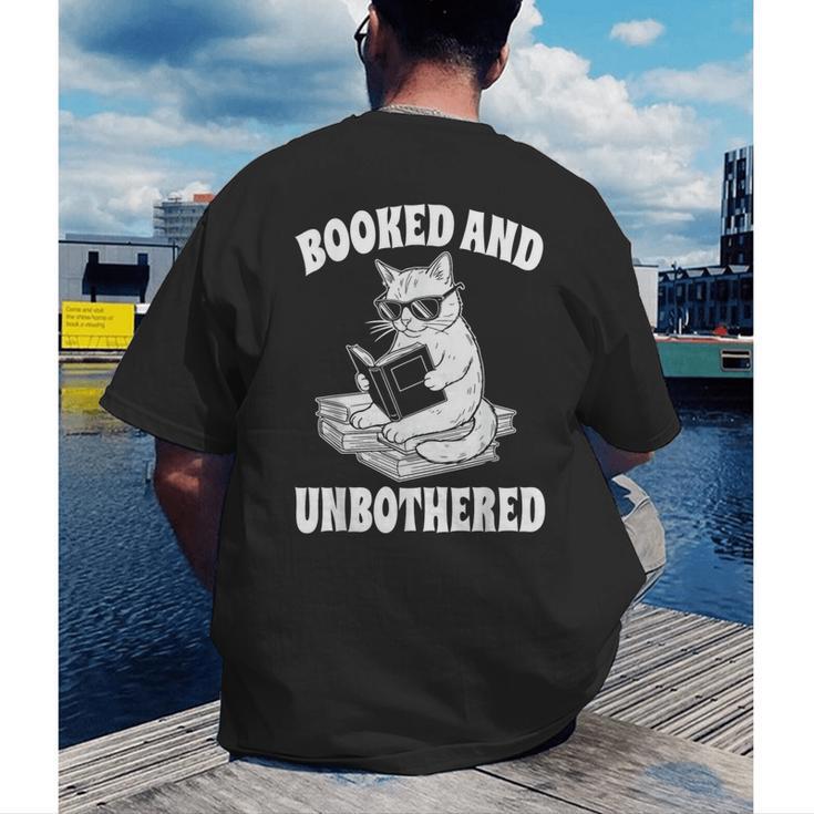 Booked And Unbothered Cat Reading Book Lovers Men's Back Print T-Shirt