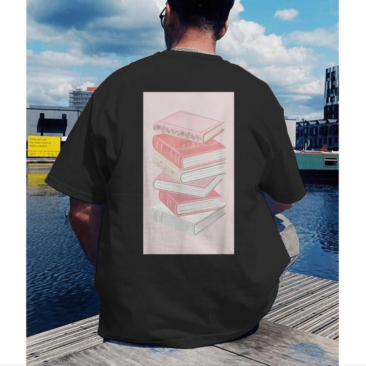 Books Flowers Art Flower Stack Pastel Feminine Men's Back Print T-Shirt Books Flowers Art Flower Stack Pastel Feminine Men's Back Print T-Shirt