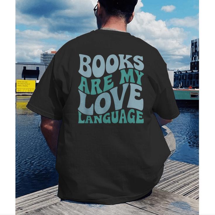 Books Are My Love Language Retro Book Quote Men's Back Print T-Shirt Books Are My Love Language Retro Book Quote Men's Back Print T-Shirt