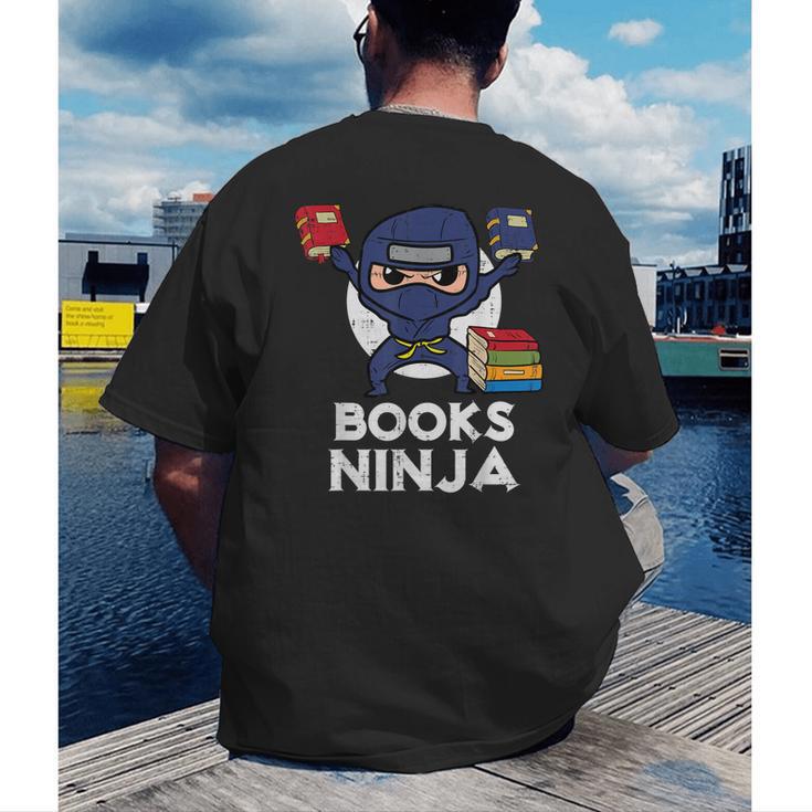 Books Ninja Read Reading Librarian Book Toddler Boys Kids Men's Back Print T-Shirt