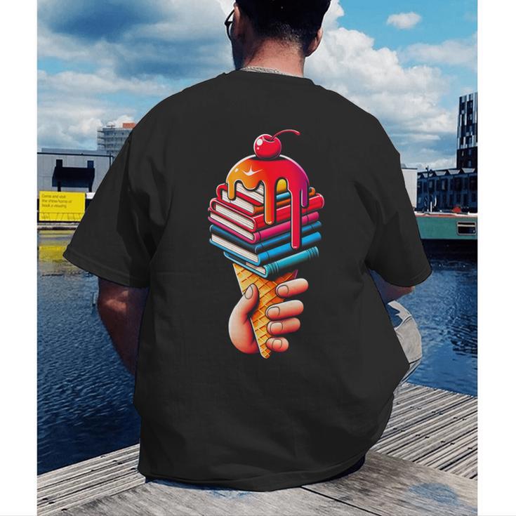 Books Reading Ice Cream Men's Back Print T-Shirt