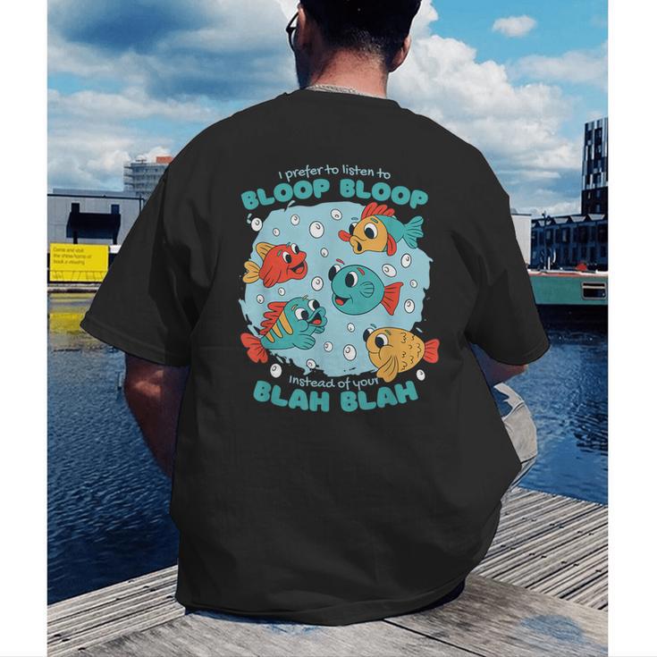 Cartoon Sarcasm Anti-Social Nihilism Introvert Fish Men's Back Print T-Shirt