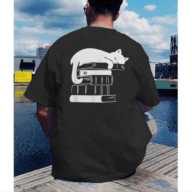 Cat Book Books And Cats Cat Lover Cat Mom Book Lovers Men's Back Print T-Shirt Cat Book Books And Cats Cat Lover Cat Mom Book Lovers Men's Back Print T-Shirt
