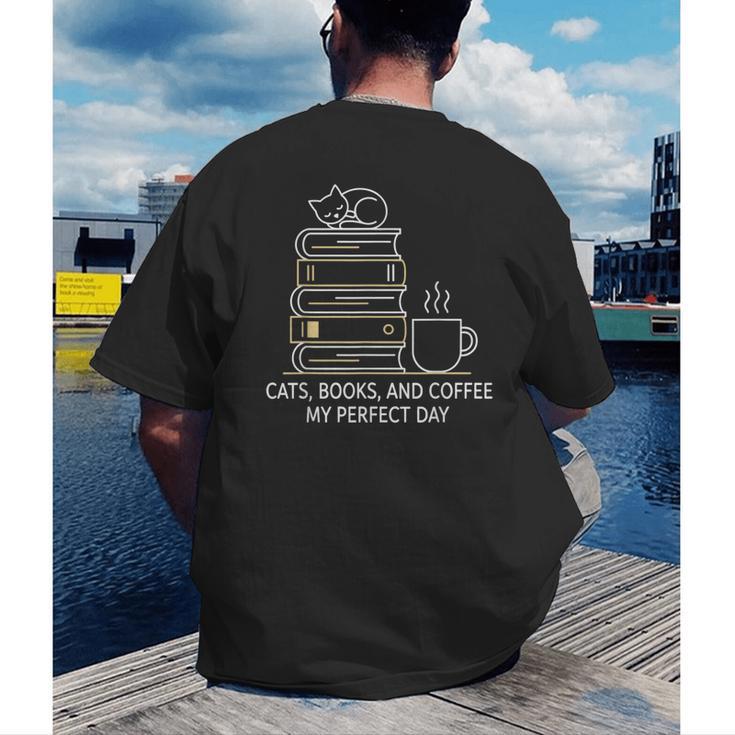 Cats Books And Coffee My Perfect Day Men's Back Print T-Shirt