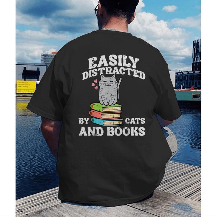 Cats And Books Read Reading Librarian Book Across America Men's Back Print T-Shirt