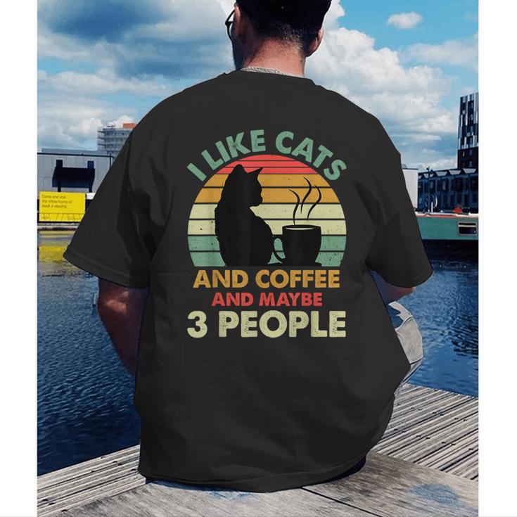 Cats Coffee & 3 People Tee Cute Font Introvert Humor Men's Back Print T-Shirt Cats Coffee & 3 People Tee Cute Font Introvert Humor Men's Back Print T-Shirt