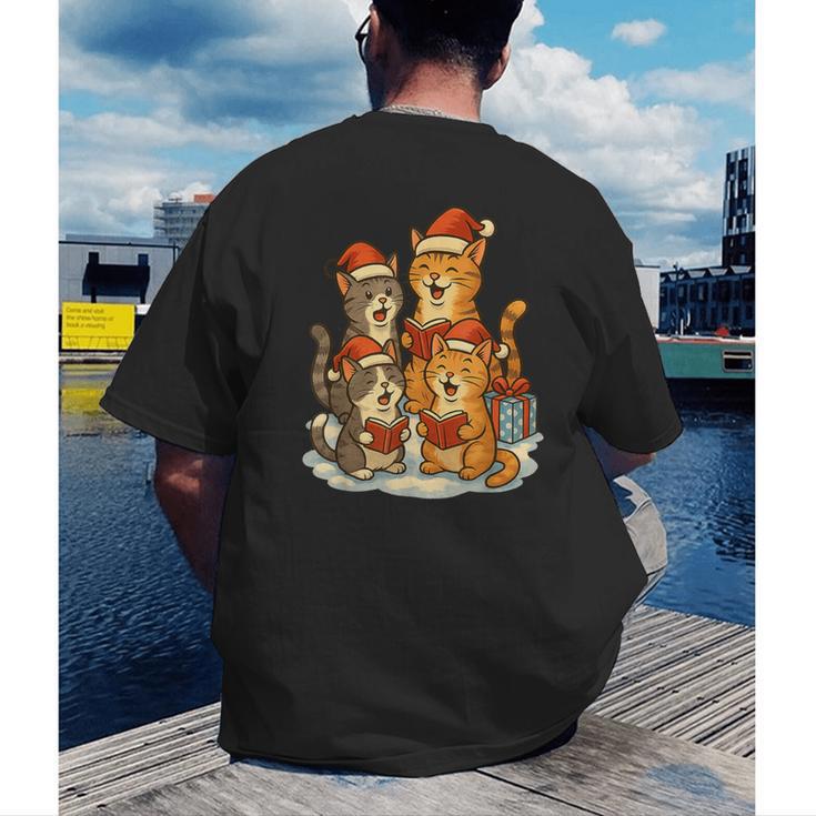Cats Reading Books Christmas Tree Men's Back Print T-Shirt Cats Reading Books Christmas Tree Men's Back Print T-Shirt
