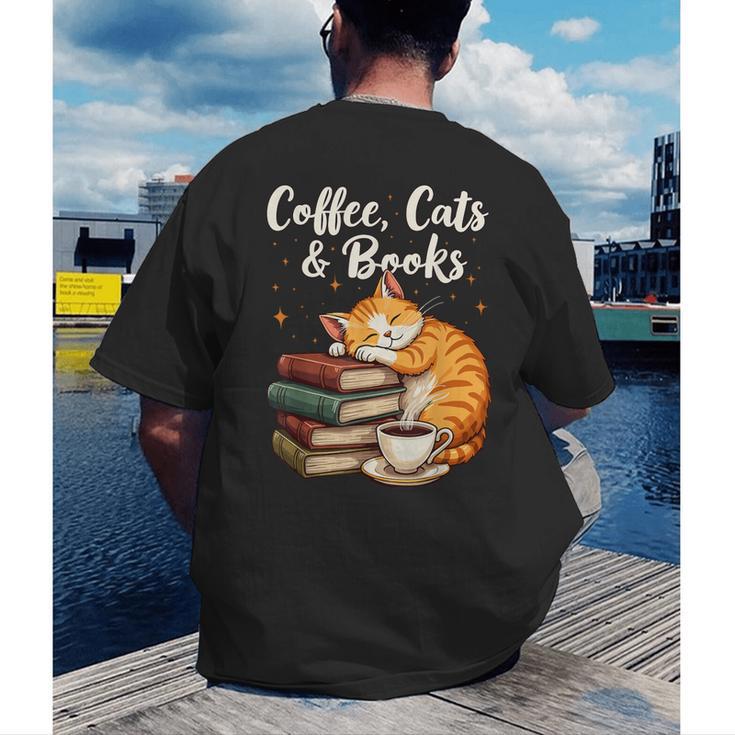 Coffee Cats & Books Lover For Women & Girls Coffee Men's Back Print T-Shirt