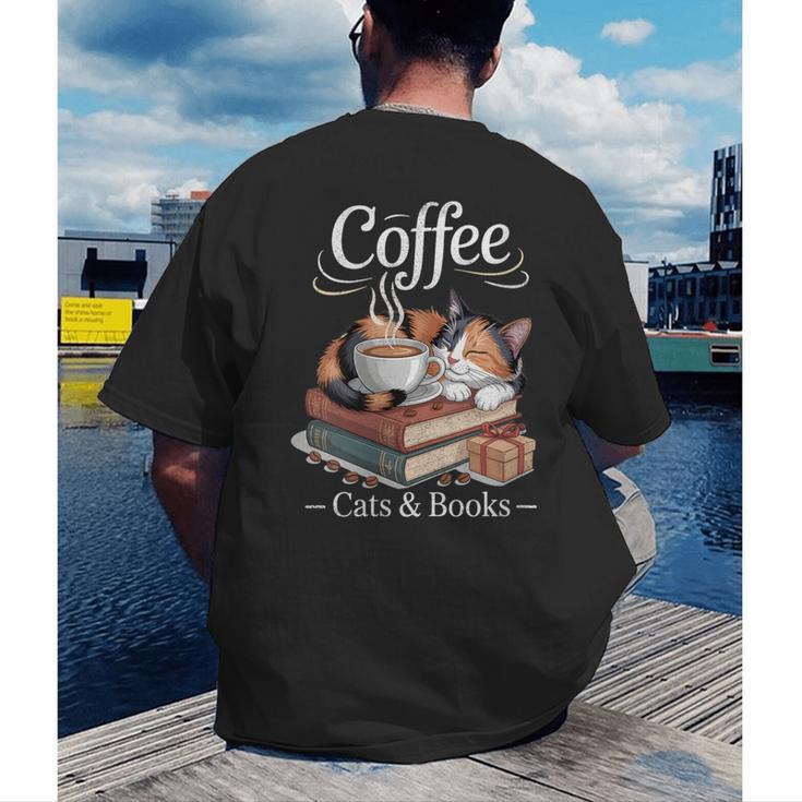 Coffee Cats And Books Cozy Calico Reader Love Cute Cat Men's Back Print T-Shirt