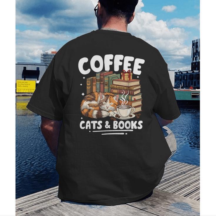 Coffee Cats And Books Cats And Reading Lovers Men's Back Print T-Shirt