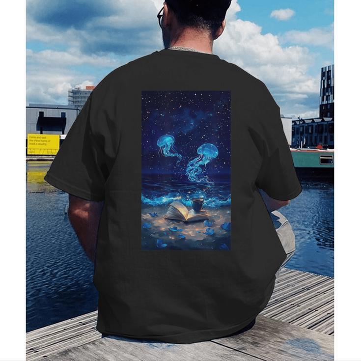 Cosmic Botanical Book Lover Reading Men's Back Print T-Shirt