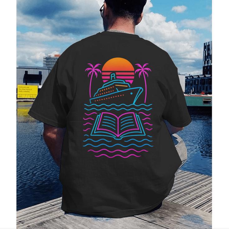 Cruise Ship Vacations Reading Book Lovers Sunset Men's Back Print T-Shirt
