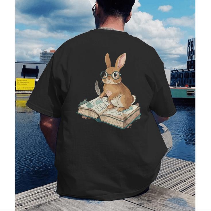 Cute Bunny Reading Book Glasses Bookworm Men's Back Print T-Shirt Cute Bunny Reading Book Glasses Bookworm Men's Back Print T-Shirt